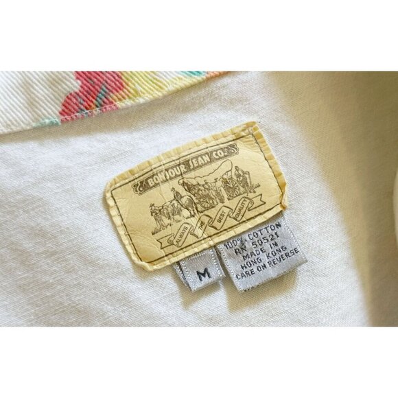 Vintage BONJOUR White Denim Floral Blazer Jacket 80s 90s Size XL EUC - Picture 5 of 8